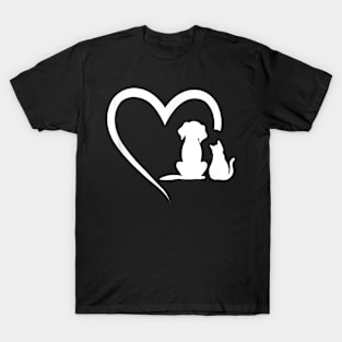 Dog Puppy and Baby Cat Heart - Animal Dog & Cat Heart T-Shirt